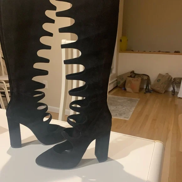 NWB RARE Saint Laurent Joplin Gladiator $3K Black Suede Boots Shoes Heels sz 37 - Picture 3 of 12